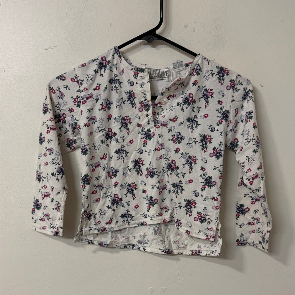 Floral Long Sleeve Kids Tee - White and Pink 90’s